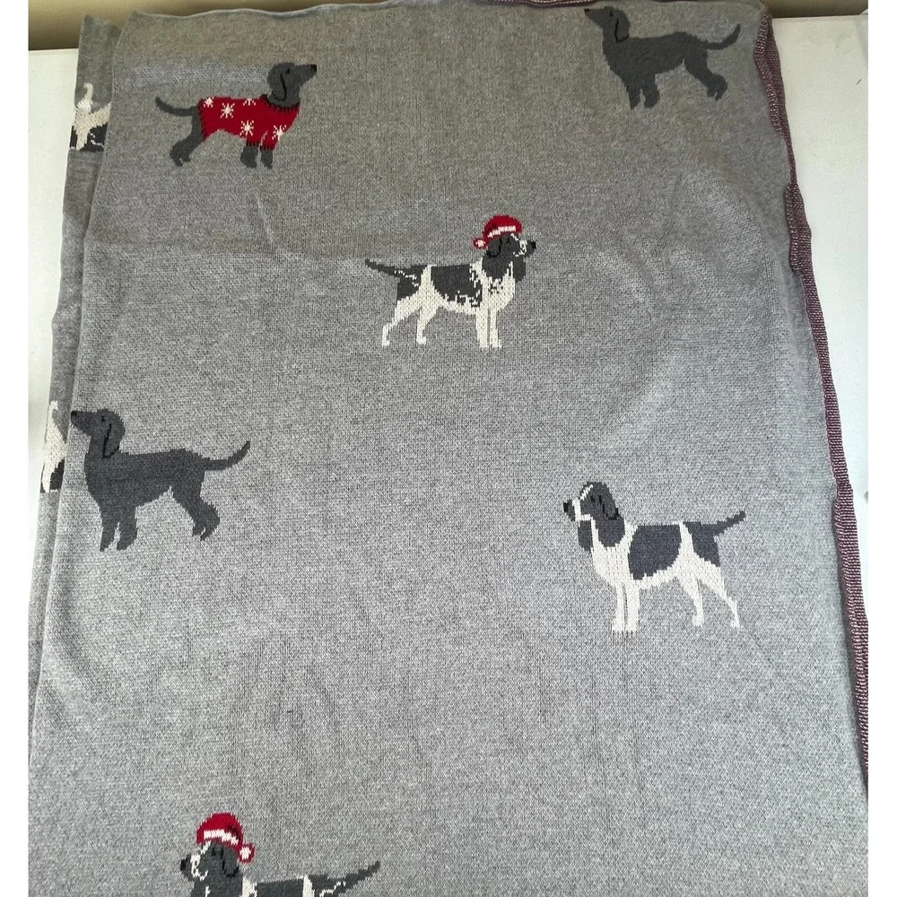 Holiday Dog Blanket Sweater Knit 50x60 Cotton Throw Dachshund Spaniel Christmas